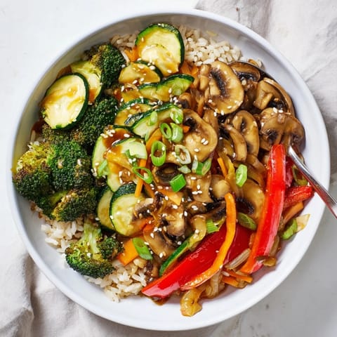 Sautéed vegetables and rice create delicious Japanese hibachi veggie bowls for dinner.  
