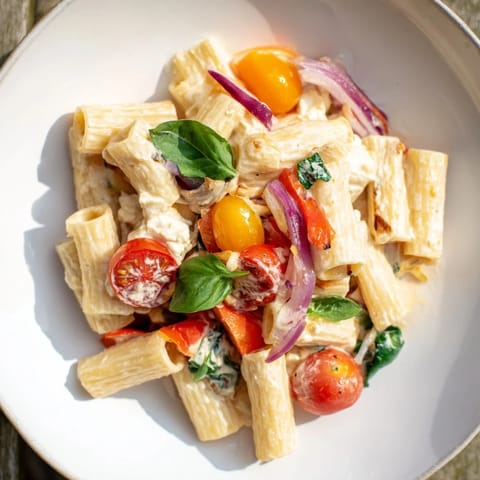 A vibrant close-up showcasing the creamy, baked feta in the One-Pan Baked Feta Christmas Pasta with basil.