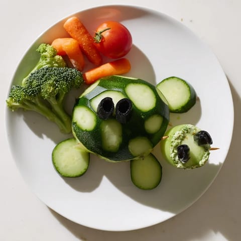 A colorful platter showing whimsical Slow & Savory Turtle Crudités, a healthy and fun appetizer everyone will love.