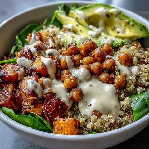Golden roasted sweet potatoes and fluffy quinoa in a nourishing Anti-Inflammatory Glow Bowl.