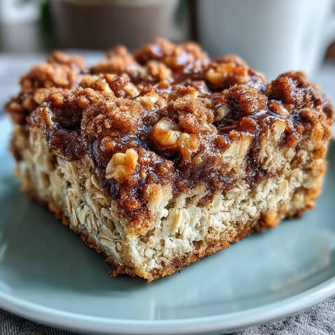 Freshly baked High-Protein Cinnamon Swirl Coffee Cake Oats cooling on a wire rack, featuring a golden-brown crumbly streusel topping.