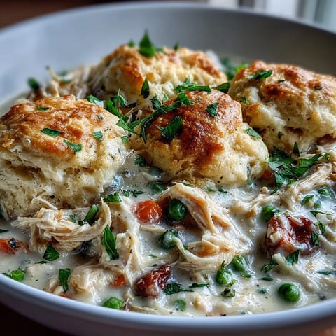 Savory ranch-seasoned stew with tender shredded chicken, carrots, and peas in a white slow cooker insert.