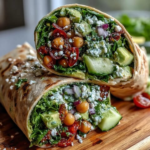 Spring Clean Avocado Chickpea Salad Wraps arranged on a white platter, garnished with diced veggies and lemon wedges.