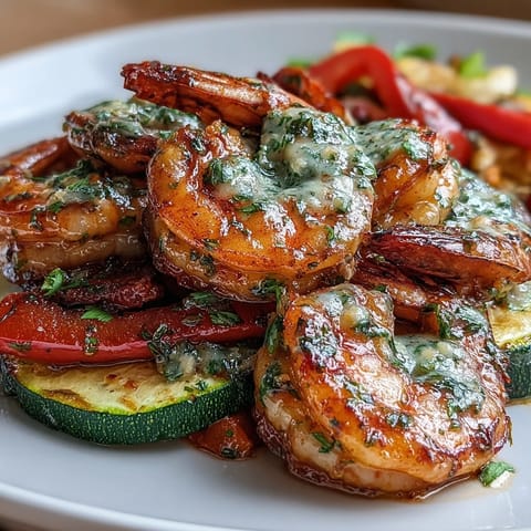 Sizzling Keto Lemon Butter Garlic Shrimp Packets with Zucchini, served open-faced on a rustic plate.