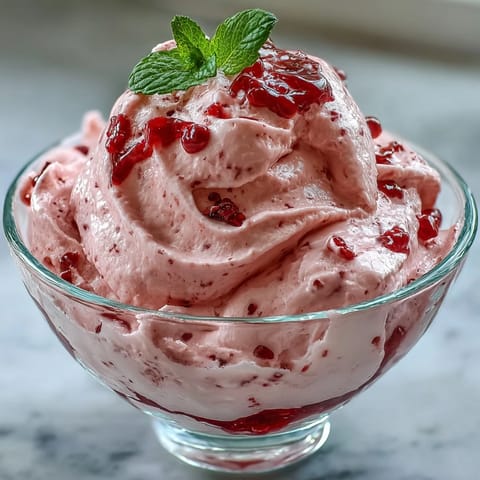 Layered Cottage Cheese Raspberry Mousse dessert served with extra raspberries and a drizzle of honey.