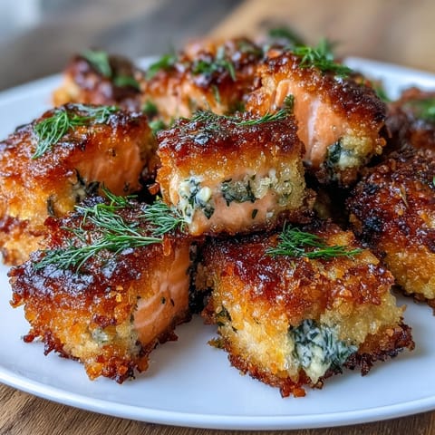Crispy panko crusted salmon bites baked to golden perfection, ideal for appetizers or a quick dinner.  