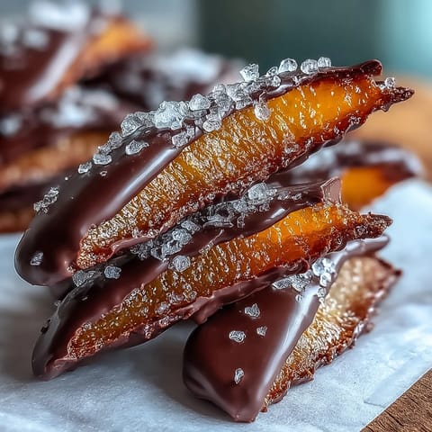 2. Luxurious dark chocolate-dipped candied orange peel, perfect for elegant gifting or coffee pairing.  