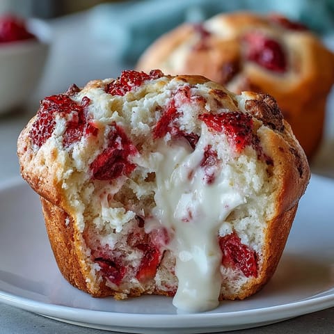 Fluffy muffins bursting with diced strawberries and creamy Greek yogurt, perfect for brunch, lunchboxes, or an easy morning treat.