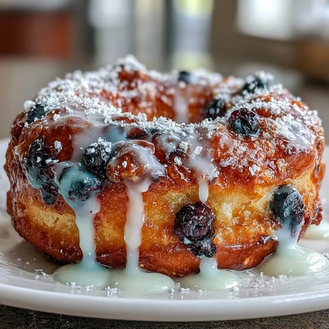 Golden sourdough donuts bursting with fresh blueberries and bright lemon zest, baked to tender perfection.