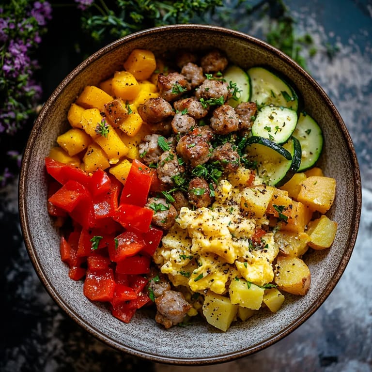 A bowl of food with a variety of ingredients.