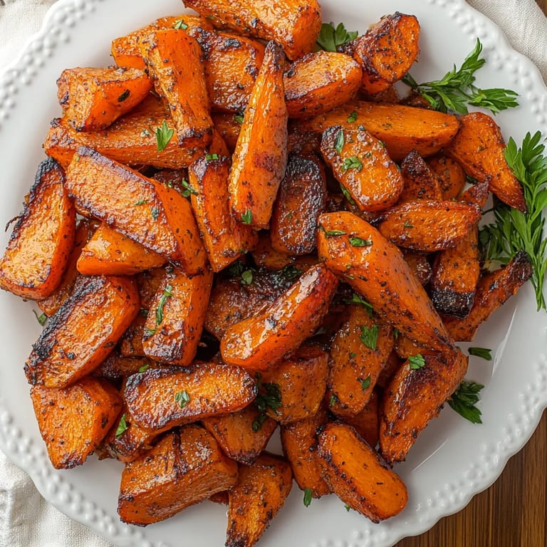 A plate of roasted carrots.