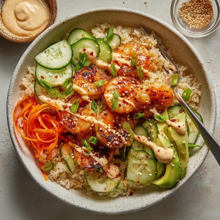 A bowl of shrimp and vegetables.