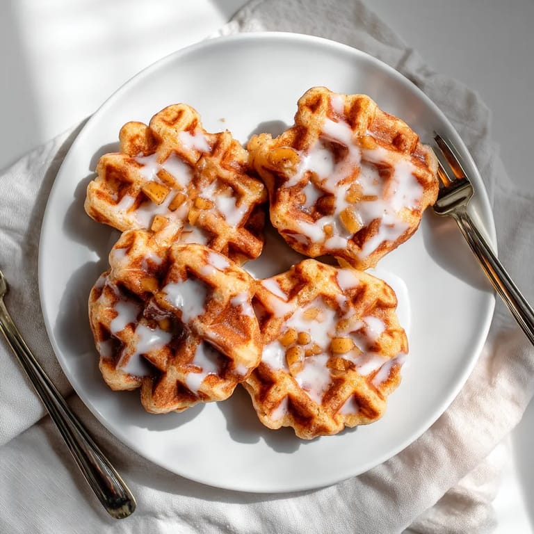 A plate of waffles with powdered sugar.