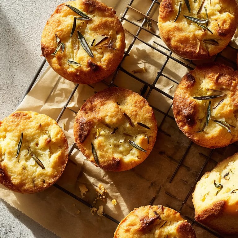 A tray of muffins with herbs on top.