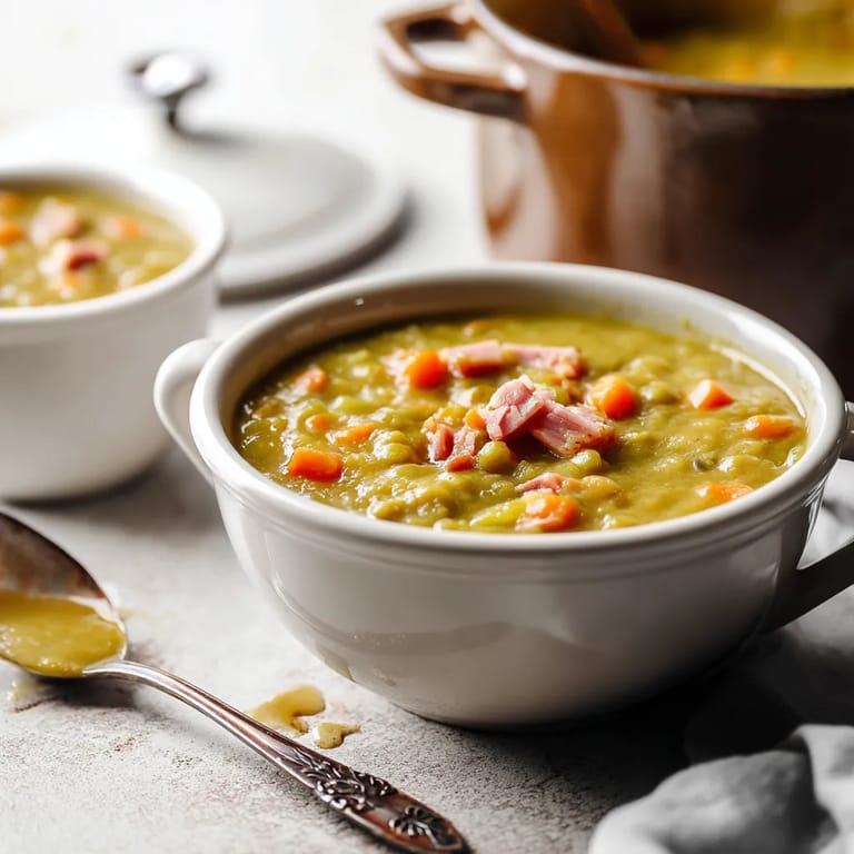 A bowl of soup with a spoon in it.