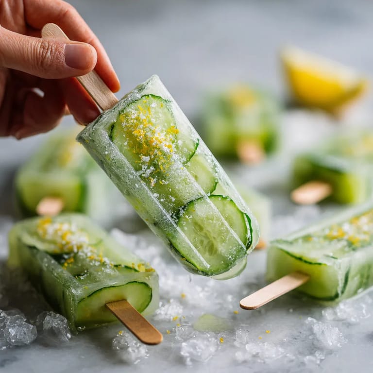 A person holding a cucumber popsicle.