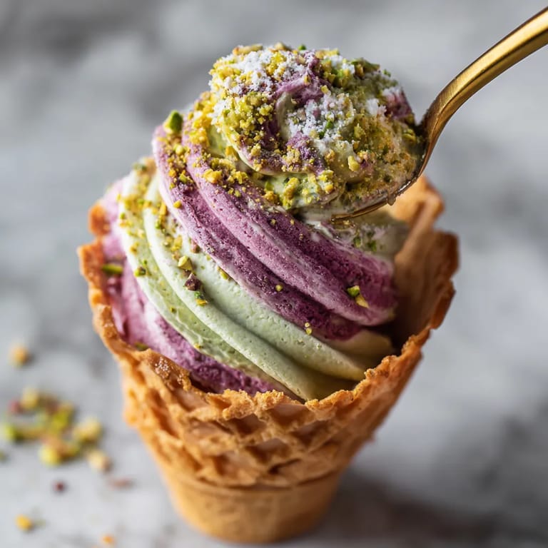 A scoop of ice cream is being served in a cone.