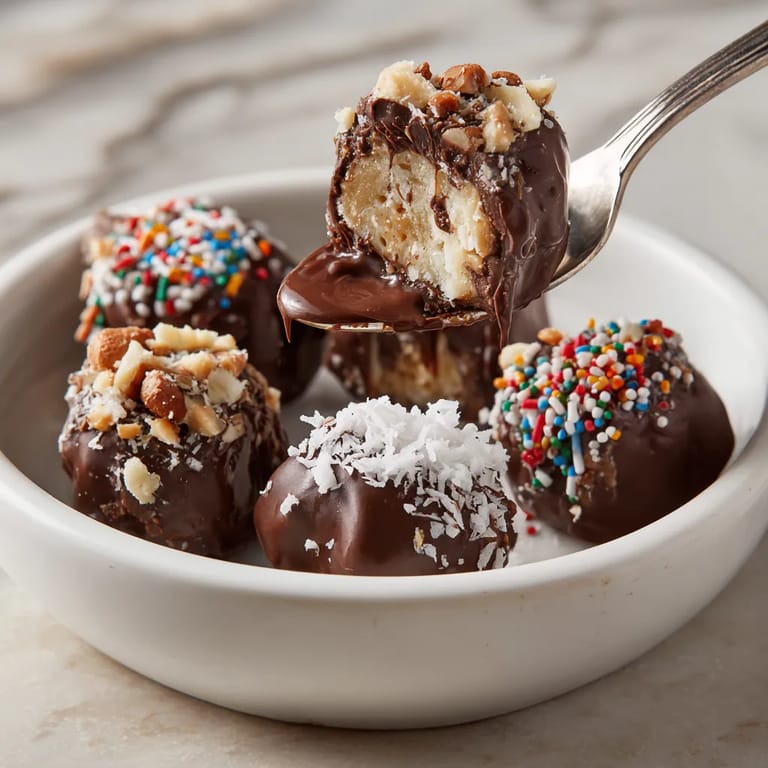 A bowl of chocolate covered marshmallows.