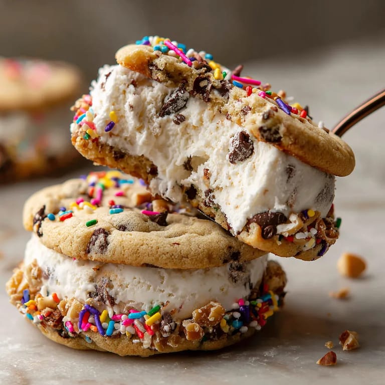 A cookie sandwich with white and brown icing.