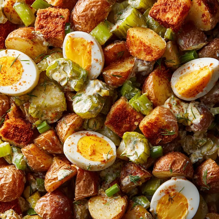 A close up of a plate of food with eggs, potatoes, and greens.