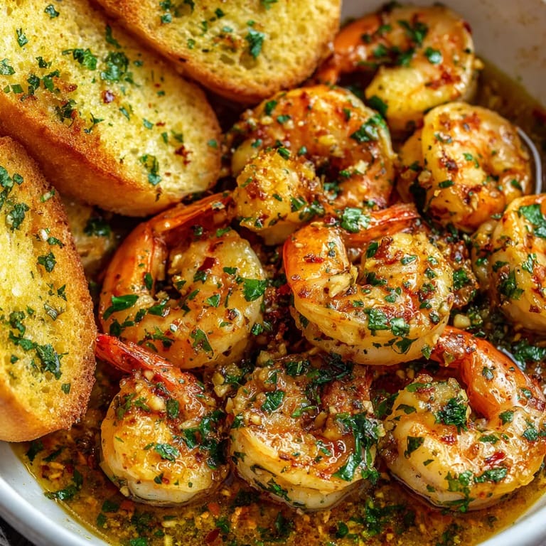 A bowl of shrimp and bread.
