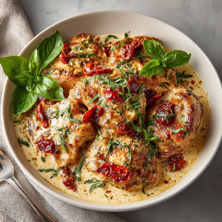 A bowl of food with green leaves and red peppers.