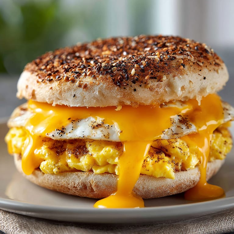 A sandwich with eggs, cheese, and pepper.