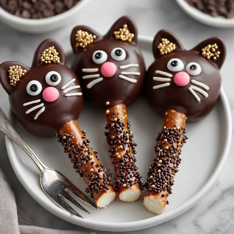 Delicious, festive Black Cat Pretzel Rods, a fun &amp; simple dessert, ready for spooky season.