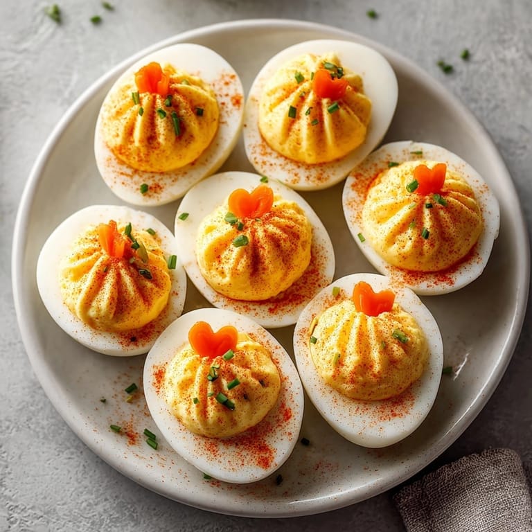 Homemade Jack-o'-Lantern Deviled Eggs recipe: A spooky-delicious treat ready to serve at parties.