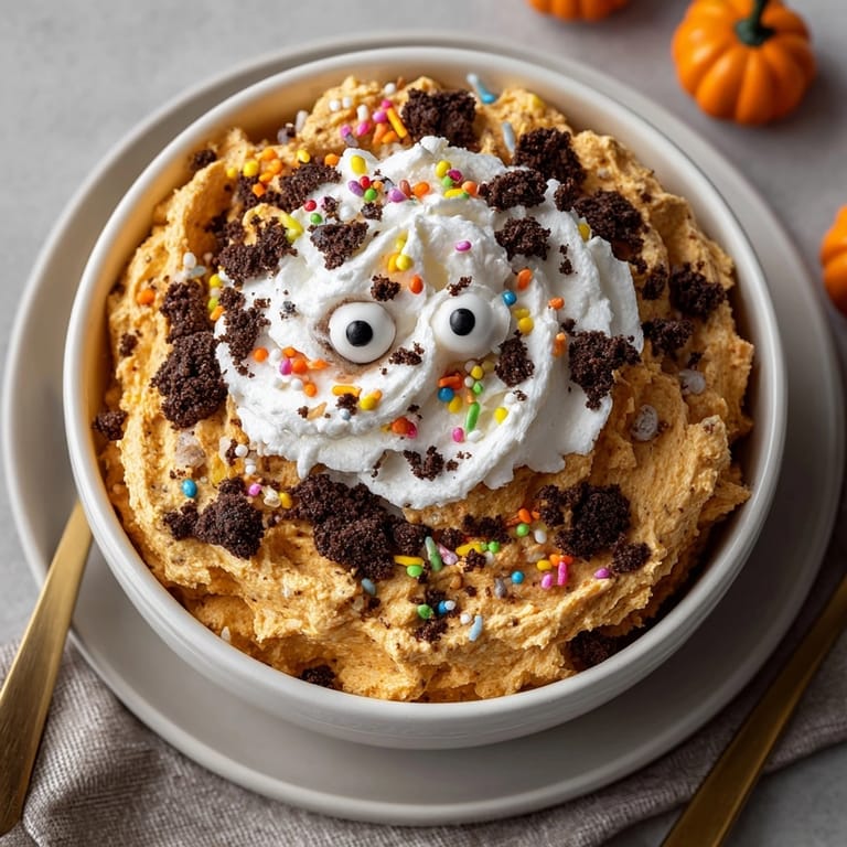 Homemade Fluffy Pumpkin Spice &ldquo;Monster&rdquo; Dip recipe with sweet, spiced pumpkin aroma.