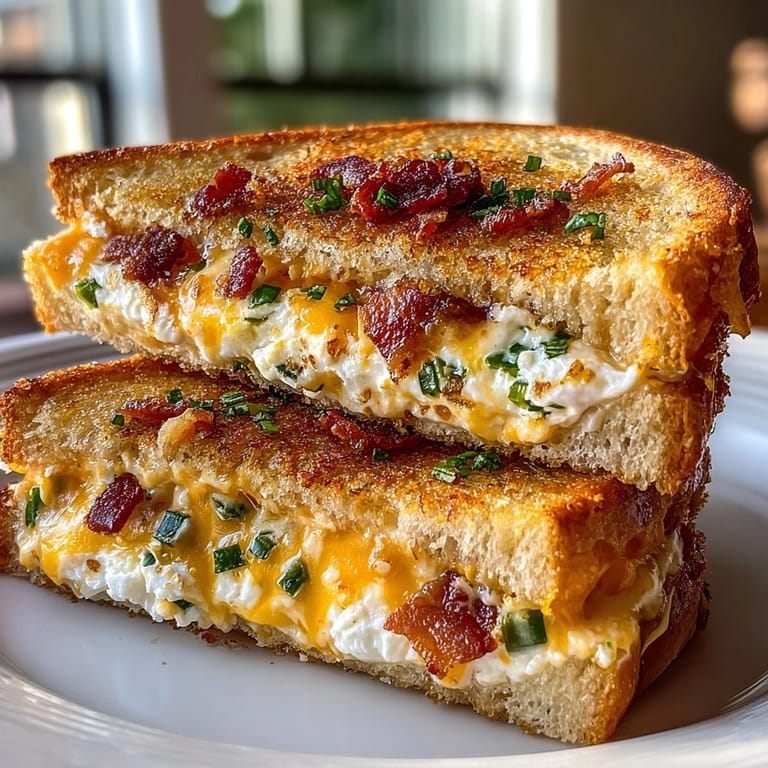 Close-up of a golden, buttery Jalape&ntilde;o Popper Grilled Cheese, oozing and ready to enjoy.