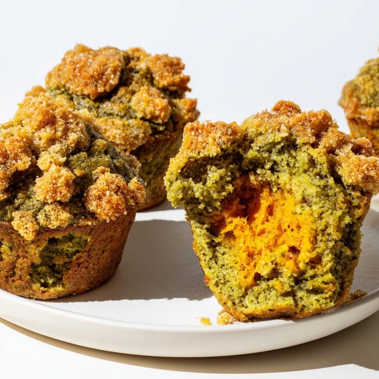 Homemade Matcha Pumpkin Muffins with Streusel: Fluffy, subtly spiced and utterly delicious.