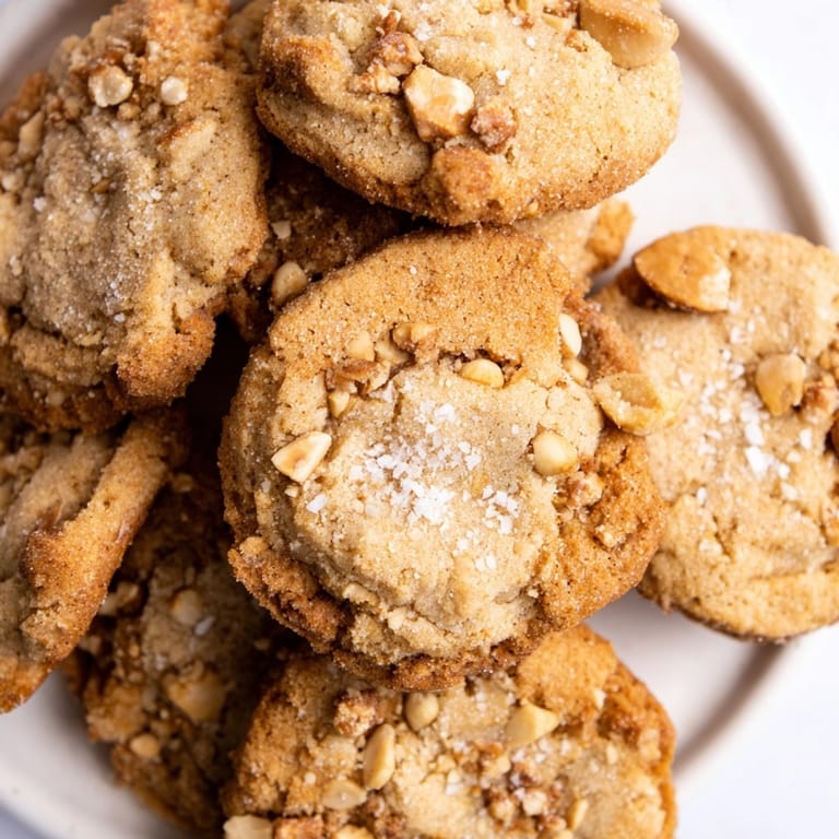 Close-up of crumbly German Hazelnut Butter Cookies, served on a plate, ready to eat.