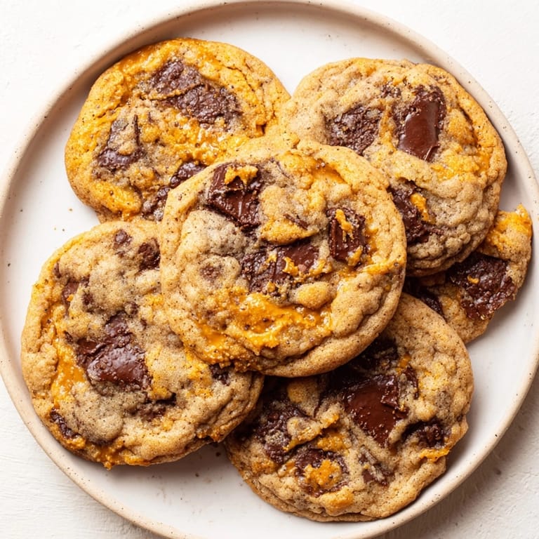 Stacked homemade Pumpkin Chocolate Chip Cookies showing soft texture, perfect with coffee for fall.
