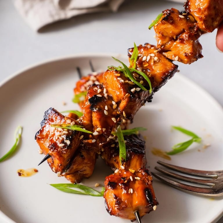 Juicy Ginger Teriyaki Chicken Skewers recipe—easily made on the grill or in the oven.