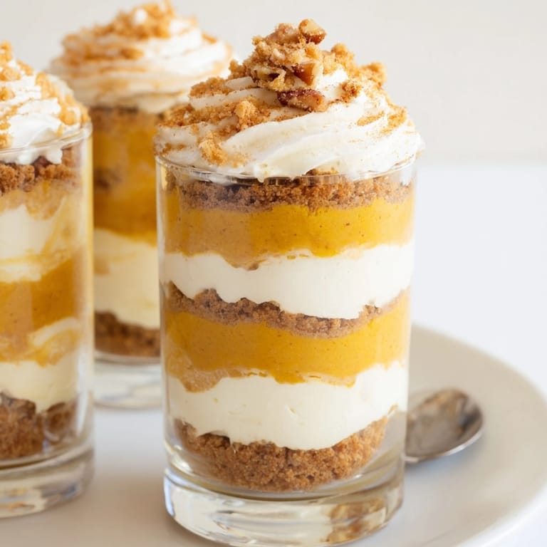 Sweet, creamy Thanksgiving Dessert Shooters—mini glasses filled with pumpkin spice and luscious cheesecake layers.
