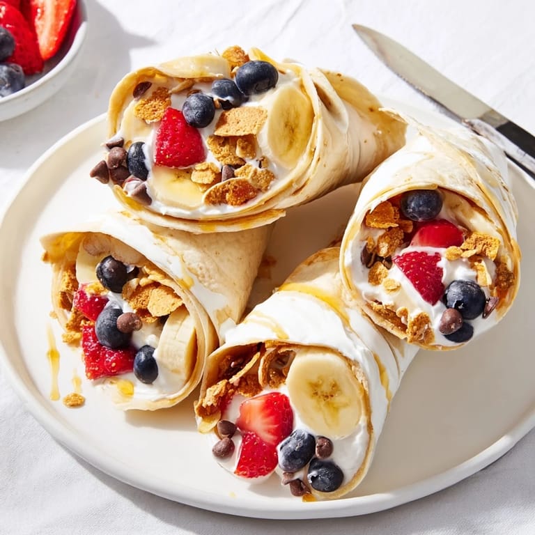Deliciously sweet Cinnamon Toast Crunch Breakfast Wraps drizzled with honey and mini chocolate chips.  
