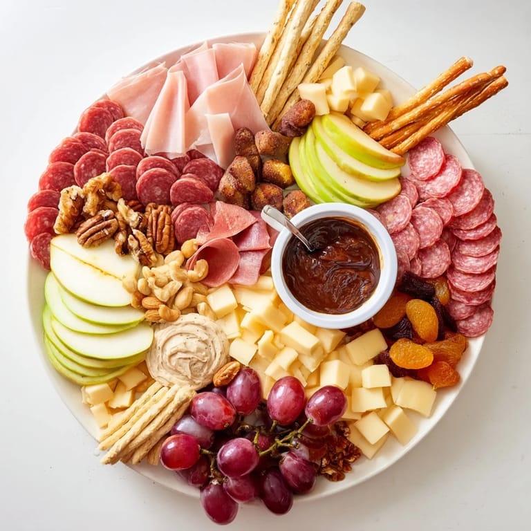 Indulge in a savory charcuterie board paired with creamy gingerbread dip delight.  