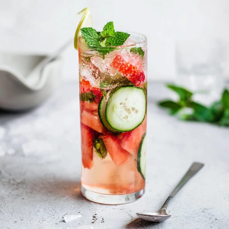 Colorful glass of hydrating mocktails infused with cucumber and herbs for summer refreshment.