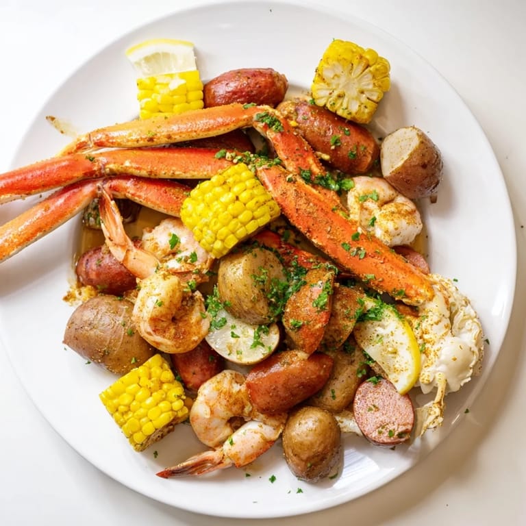 Delicious seafood boil featuring juicy crab and shrimp, served with melted butter.  
