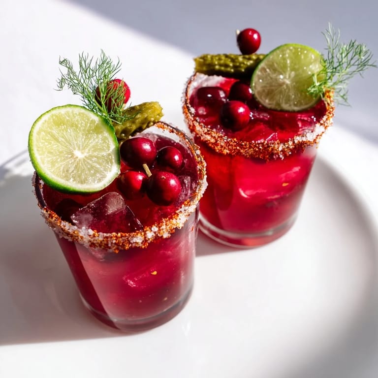 This refreshing Cranberry-Pickle Margarita offers a balance of sweet, sour, and spicy flavors in a glass.