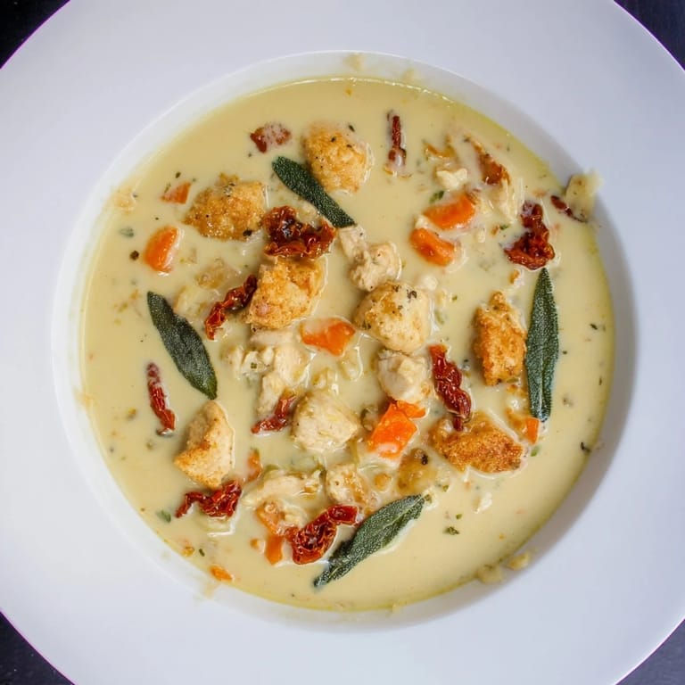 Savor the rich, flavorful Marry Me Chicken Soup, showcasing tender chicken pieces and vibrant vegetables.