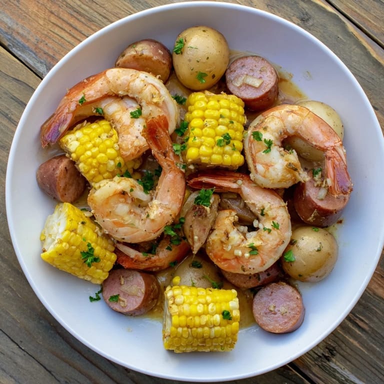 Golden shrimp and potatoes star in this sheet pan shrimp boil, glistening with lemon butter.