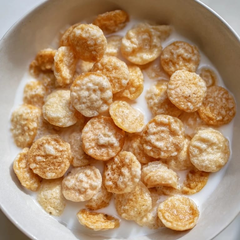 A breakfast bowl full of adorable bite-sized pancake cereal, smelling sweetly of vanilla and butter.