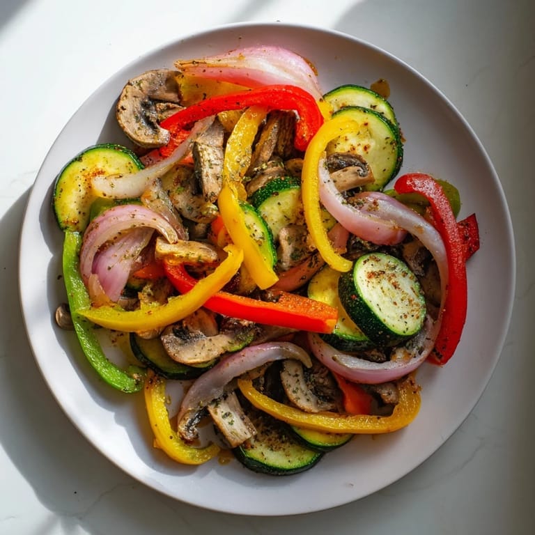 A steaming skillet of colorful Veggie Fajitas, with perfectly softened vegetables and aromatic spices.