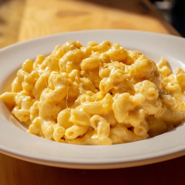 A close-up of a bowl filled with comforting One-Pot Butternut Squash Mac & Cheese.