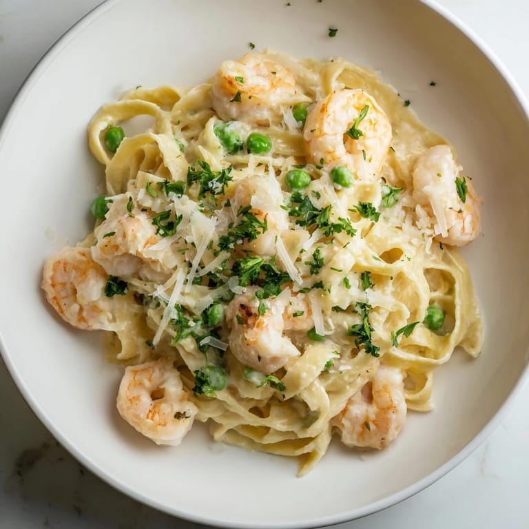 Delicious Instant Pot Shrimp Alfredo Pasta, featuring perfectly cooked shrimp and creamy fettuccine.