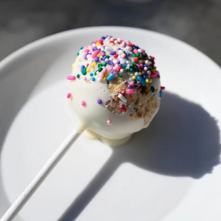 Perfectly round Lightened-Up Sugar Cookie Cake Pops, ready to be enjoyed, with a delicious chocolate coating.