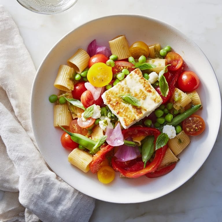 Golden baked feta melting into vibrant, saucy One-Pan Baked Feta Christmas Pasta with fresh basil.