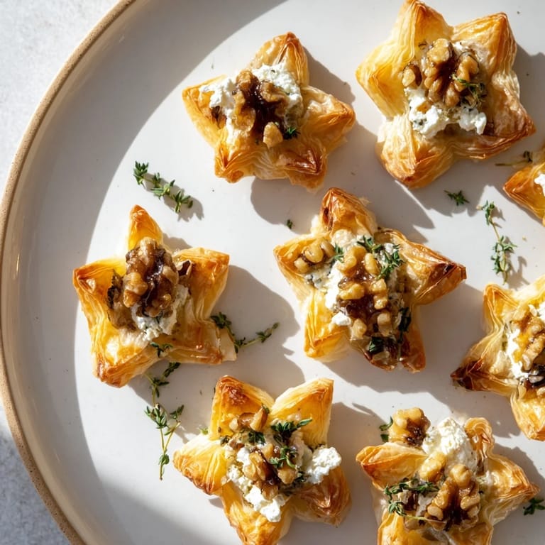 Midnight-themed crostini featuring vibrant blueberries and brie; a stunning Starry Night New Years Appetizers presentation.